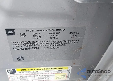 2010 Chevrolet Malibu Ls z USA, uszkodzony, nr VIN 1G1ZA5E05AF105361